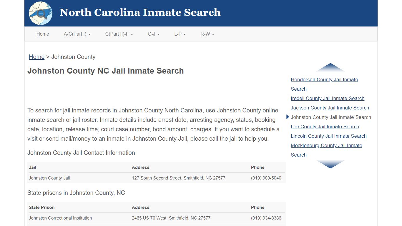 Johnston County NC Jail Inmate Search